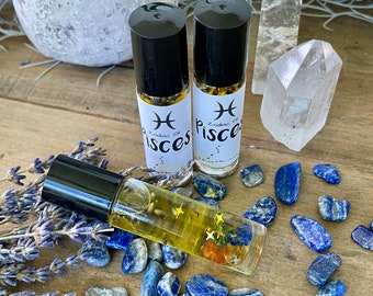 Pisces Zodiac Crystal Perfume Oil - Healing Crystals Roller Bottle - Horoscope Oil - Astrology Perfume Oil - March Birthday Gift