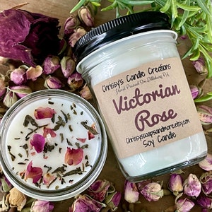 Victorian Rose Soy Candles handmade - Rose Scented Candle - Soy Wax - Farmhouse decor - Hand Poured - Mothers Day Gift - Botanical Candle