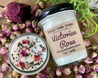 Victorian Rose Soy Candles handmade - Rose Scented Candle - Soy Wax - Farmhouse decor - Hand Poured - Mothers Day Gift - Botanical Candle