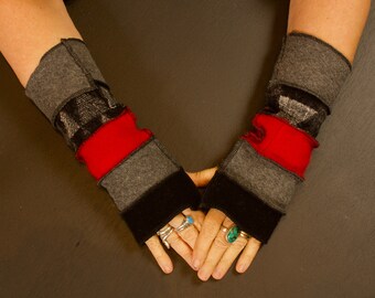 Hobo Gloves, Texting Gloves, Pixie Arm Warmers, Patchwork Fingerless Gloves, Wrist Warmers