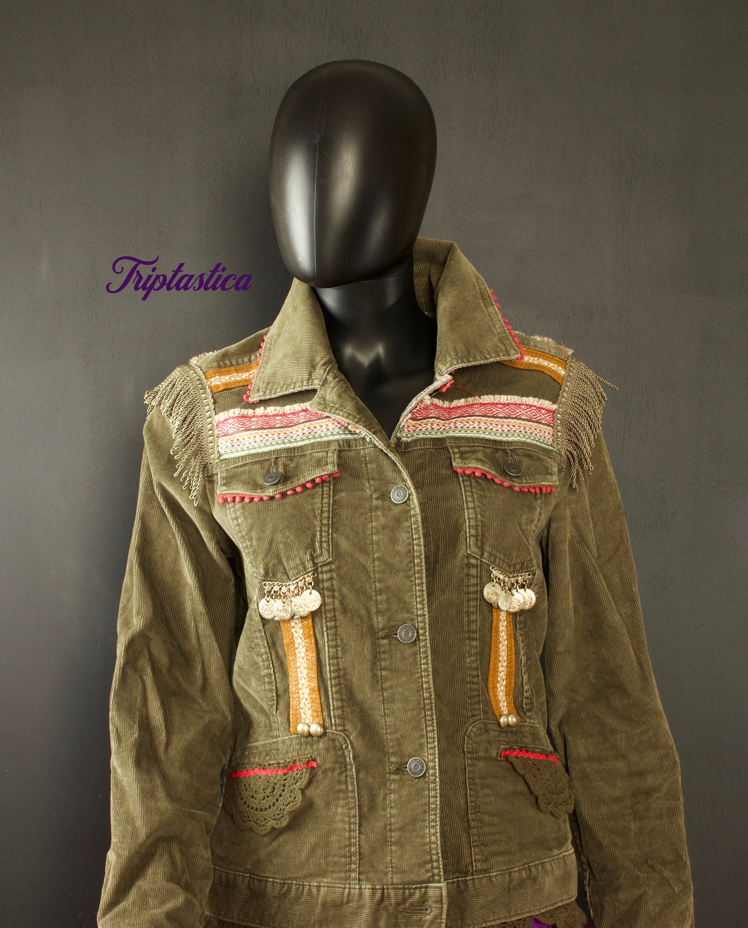 embellished khaki jacket