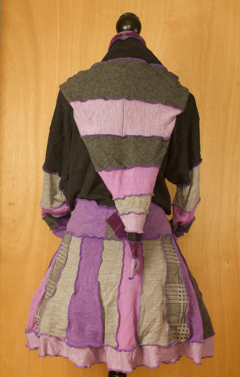 Patchwork Sustainable Fashion Upcycled Sweater Coat Size Large Purple Sweater Merino and Lambswool Sweater Katwise Inspired