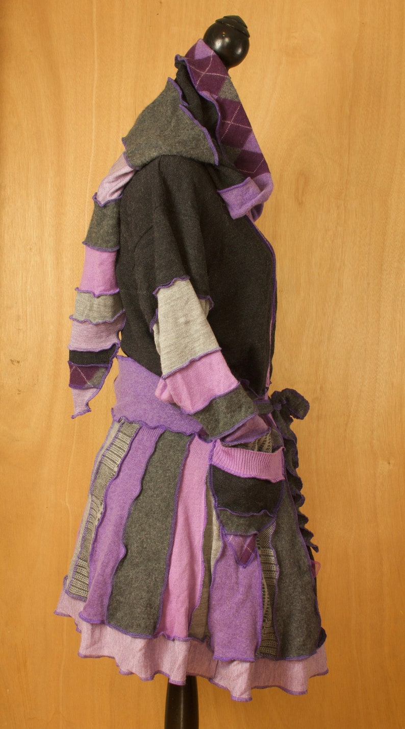 Patchwork Sustainable Fashion Upcycled Sweater Coat Size Large Purple Sweater Merino and Lambswool Sweater Katwise Inspired