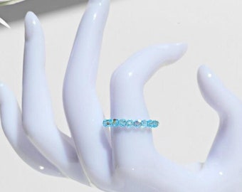 Crystal Stretch Rings - Aquamarine Ring, Birthstone Ring, Comfort Ring,  Elastic Toe Ring, Stacking Beaded Ring, Cute Stretchy Crystal Ring
