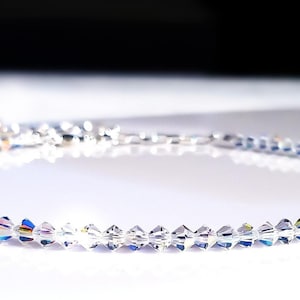 Clear AB Crystal Anklet, Iridescent Sparkling Crystal Ankle Bracelet, Sexy Body Jewelry for Her, Adjustable Plus Size Crystal Bead Anklet