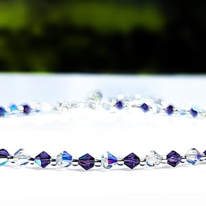 Dainty Purple Beaded Anklet - Iridescent Crystal Anklet, Sparkly AB Anklet Bracelet, Cute Aurora Borealis Jewelry, Handmade Crystal Anklet