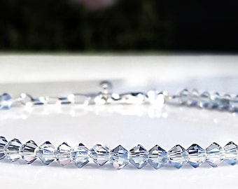 Light Blue Crystal Bracelet Women's Blue Beaded Bracelet Crystal Bead Bracelet Adjustable Anxiety Bracelet Iridescent Dusty Blue Bracelet