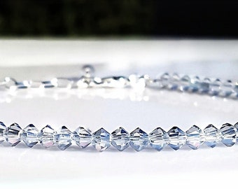 Long Light Blue Crystal Necklace - Sparkly Crystal Beaded Necklace, Elegant Gift for Women, Sapphire Blue Iridescent Necklace, Grandma Gift