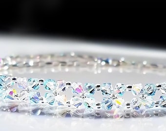 Crystal Choker Necklace Handmade with Premium Aquamarine AB Crystals Sparkling Crystal Jewelry for Her Crystal Statement Necklace for Woman