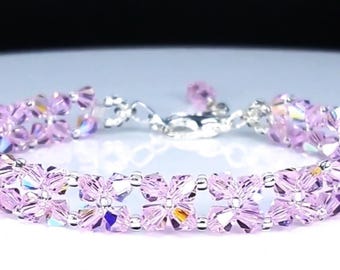Sparkly Pink Crystal Bracelet – Rose Beaded Bracelet, Bridesmaid Jewelry, October Birthstone Gift for Her, Sister, Best Friend, Mom, Grandma