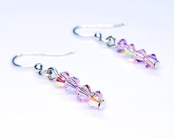 Pink Crystal Earrings - Dainty Pink Earrings, Delicate Dangle Earrings, Minimalist Gift, Sparkly Pink Jewelry, Small Earrings, Romantic Gift
