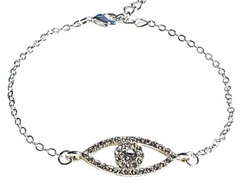 Silver Evil Eye Anklet, Lucky Evil Eye Charm Anklet, Empath Protection Amulet, Sparkly Silver Ankle Bracelet for Women and Teen Girls Gift