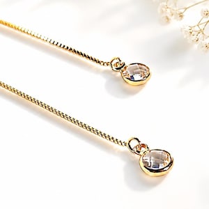 Thread Earrings with Birthstone Charms – Gemstone Earrings, Sterling Silver or Gold Threader Earrings, Personalized Crystal Earrings Dangle