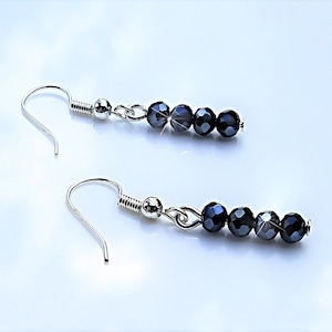 Dark Blue Crystal Earrings, Navy Blue Earrings, Blue Bar Earrings, Deep Sapphire Blue Crystal Dangle Earrings, Sparkly Minimalist Earrings