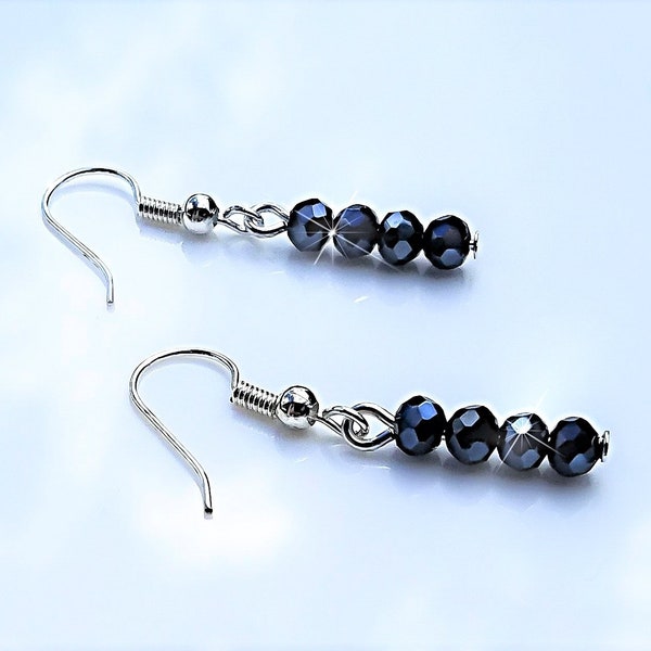 Dark Blue Crystal Earrings/ Navy Blue Straight Earrings/ Short Strand Blue Bar Earrings/ Deep Sapphire Blue Crystal Dangle Drop Bar Earrings
