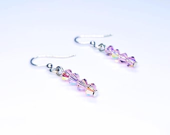 Pink Crystal Earrings - Dainty Pink Earrings, Delicate Dangle Earrings, Minimalist Gift, Sparkly Pink Jewelry, Small Earrings, Romantic Gift
