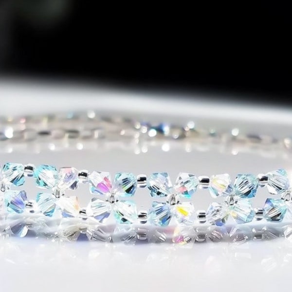 Aquamarine Crystal Anklet/ Handmade Beaded Crystal Ankle Bracelet/ Sparkly Wedding Anklet/ Unique Turquoise Bridal Anklet/ Premium Crystals