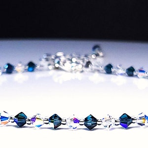 Blue Bead Anklet - Montana AB Crystal Ankle Bracelet, Iridescent Crystal Anklet for Women, Sexy Sparkly Aurora Borealis Crystal Anklet Gift