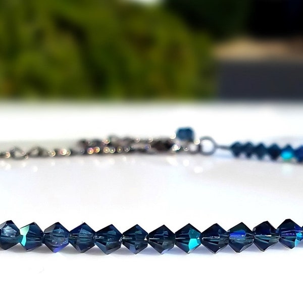 Long Blue Crystal Necklace High Quality Crystals Iridescent Crystal Bead Necklace Sparkly Navy Blue Boho Necklace for Women Choose Length