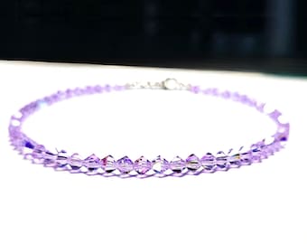 Purple Crystal Anklet - Violet AB Ankle Bracelet, Violet Foot Jewelry, Dainty Beaded Boho Summer Anklet, Crystal Jewelry Gift for Her