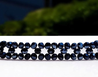 Dark Blue Crystal Choker Necklace/ Unique Beaded Crystal Necklace/ Elegant Navy Blue Choker/ Woven Sapphire Sparkling Statement Necklace