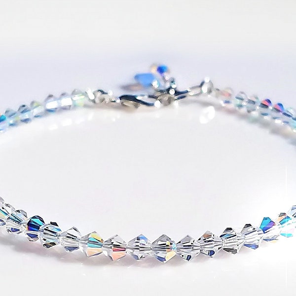 Crystal Butterfly Charm Bracelet/ Preciosa Crystal Bracelet/ Blue Opal Butterfly/ Something Blue Bridal Bracelet/ AB Crystal Beaded Bracelet
