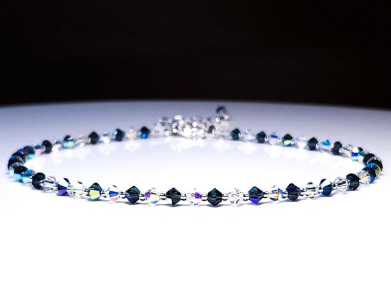 Blue Crystal Choker - AB Sparkly Beaded Crystal Choker Necklace, Sapphire Blue Necklace, Navy Blue Evening Necklace, Jewelry Gift for Woman