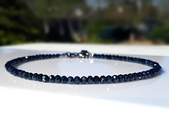 Dark Blue Crystal Bracelet, Sparkly Blue Stone Bracelet, Healing Anxiety Bracelet, Beaded Blue Sapphire Bracelet, Pretty Navy Blue Bracelet