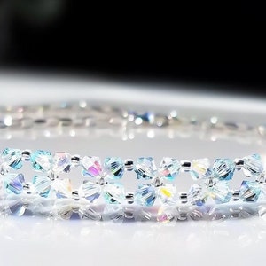 Aquamarine Crystal Bracelet/ Premium Sparkling AB Crystals/ Unique Handmade Bridal Bracelet/ Beautiful Beaded Crystal Bracelet for Women