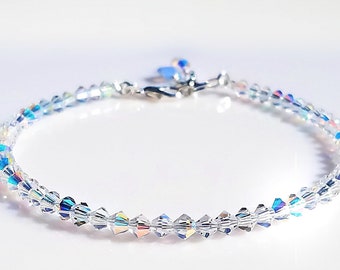 Crystal Butterfly Anklet/ Preciosa Crystal Anklet/ Blue Opal Butterfly Charm/ Something Blue Bridal Anklet/ Sparkly AB Crystal Beaded Anklet