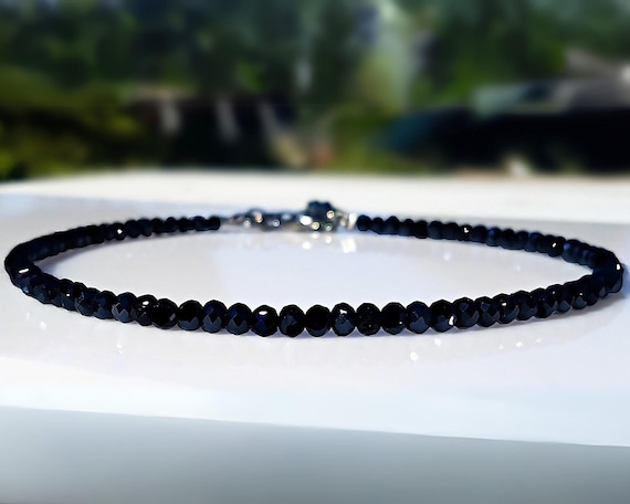 Black Crystal Bracelet - Delicate Adjustable Beaded Jewelry for Women, Perfect for Layering, Parties, Little Black Dress & Gift Ideas Black Crystal Bracelet - Delicate Adjustable Beaded Jewelry for Women, Perfect for Layering, Parties, Little Black Dress & Gift Ideas