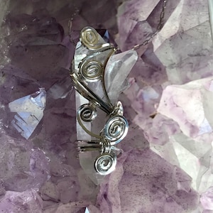 Crystal Wire Wrap Pendant On Sterling Silver Chain Clear Old Soul Crystal Wire Wrap Necklace