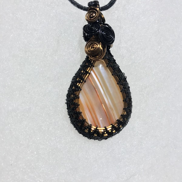 2 3/4”L Wire Wrapped Agate Pendant Multi Colored Agate Wire Wrapping and Weaving on Gemstone Necklace