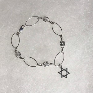 Star of David Charm Bracelet Sterling Silver Chain Bracelet