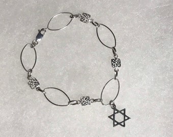 Star of David Charm Bracelet Sterling Silver Chain Bracelet