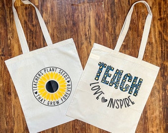 Teacher Gift, Teacher Canvas Shoulder Bag, Teacher Appreciation, End of the Year Gift, Teacher Tote Bag, Gift for Teacher