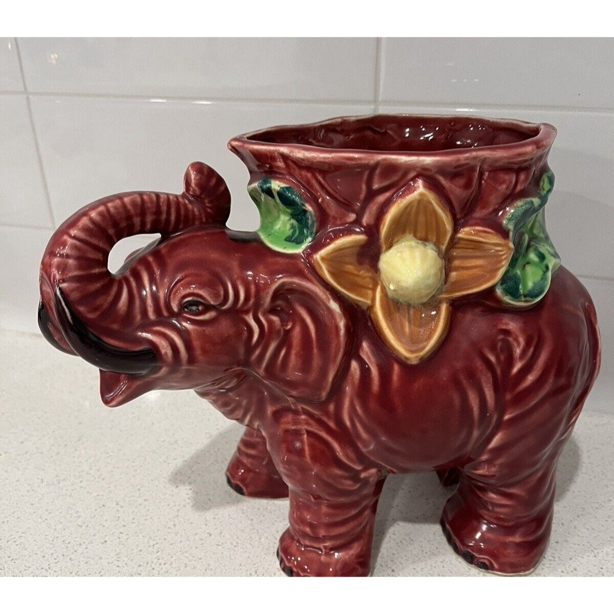 Vintage Ceramic Large Elephant Planter Colorful Made in