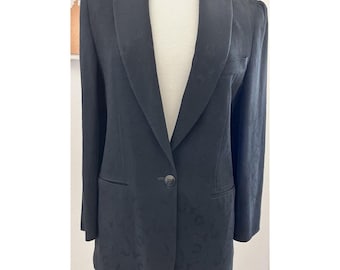Joan & David Vintage 90&#39;s Jet Black Textured Rose Blazer Lined size 8 Jacquard?