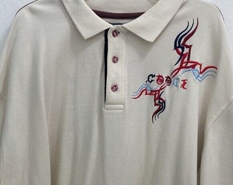 Vintage Coogi XXXL Men&#39;s Polo shirt embroidery front & back casual ivory