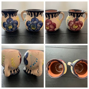 2 Handmade Mexican Ceramic Clay Mug Cup Talavera Tonala Pottery Floral NEW