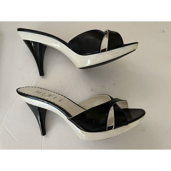 Vintage Mixit Slide Shoes Rockabilly Pin up Lolita size 8 Black White open toe
