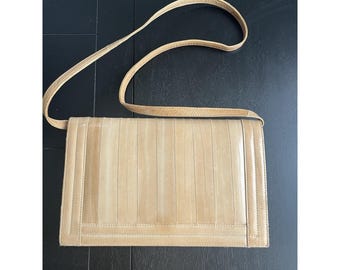 Vintage Y2K Eel Skin Beige Convertible Shoulder Clutch Bag Suede lining