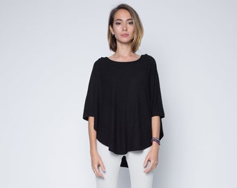 Chal poncho / Envoltura de chal / Envoltura de hombro / Ideas de regalo para mamá / Suéter de chal / Suéter de poncho vestido / Kimono Top / Poncho negro Para mujeres