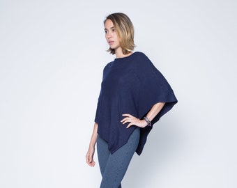 Poncho Shawl / Poncho Long / Mothers Day Gift Ideas / Gift for Her / Women Poncho / Poncho Wrap / Poncho Sweater / Navy Poncho / Made in USA