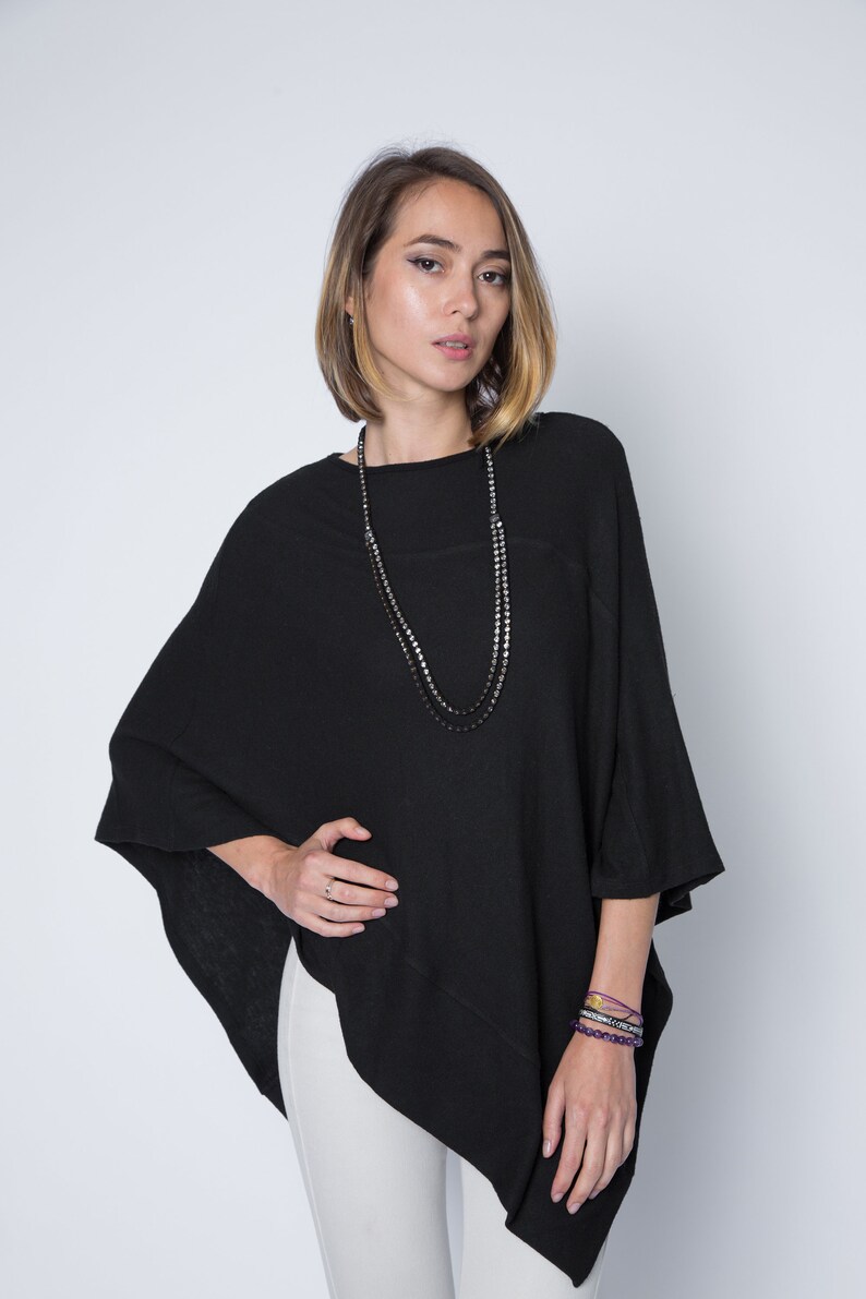 Poncho Shawl / Poncho Long / Gift Ideas for Her / Dressy Poncho / Poncho Wrap / Gift for Her / Poncho Sweater / Black Poncho / Made in USA image 1