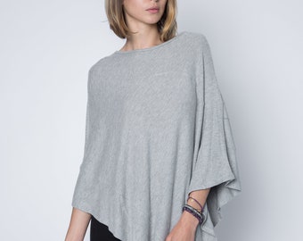 Poncho Shawl / Poncho Long / Mother's Day Gift Ideas for Her / Dressy Poncho / Poncho Wrap / Poncho Sweater / Lt Gray Poncho / Made in USA