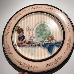 Plate Platter Hand Painted Round Double Beaded Ladies Hat Shoppe 14" One Of A Kind