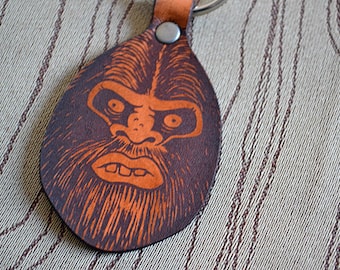 Tall Man Bigfoot key fob. Leather Keychain - Cryptid, Yeti, Sasquatch