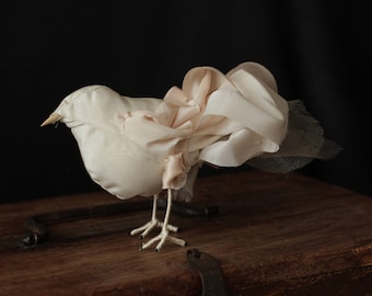 OOAK pure silk shabby chic bird. Hand sewn. unique love gift, vintage housewarming gift, rustic textile art, rustic wedding decor ornament
