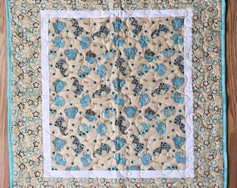 Tummy Time Play Quilt - Baby Shower Gift - Handmade Cotton Infant Playmat - Travel Friendly - Blue Elephants